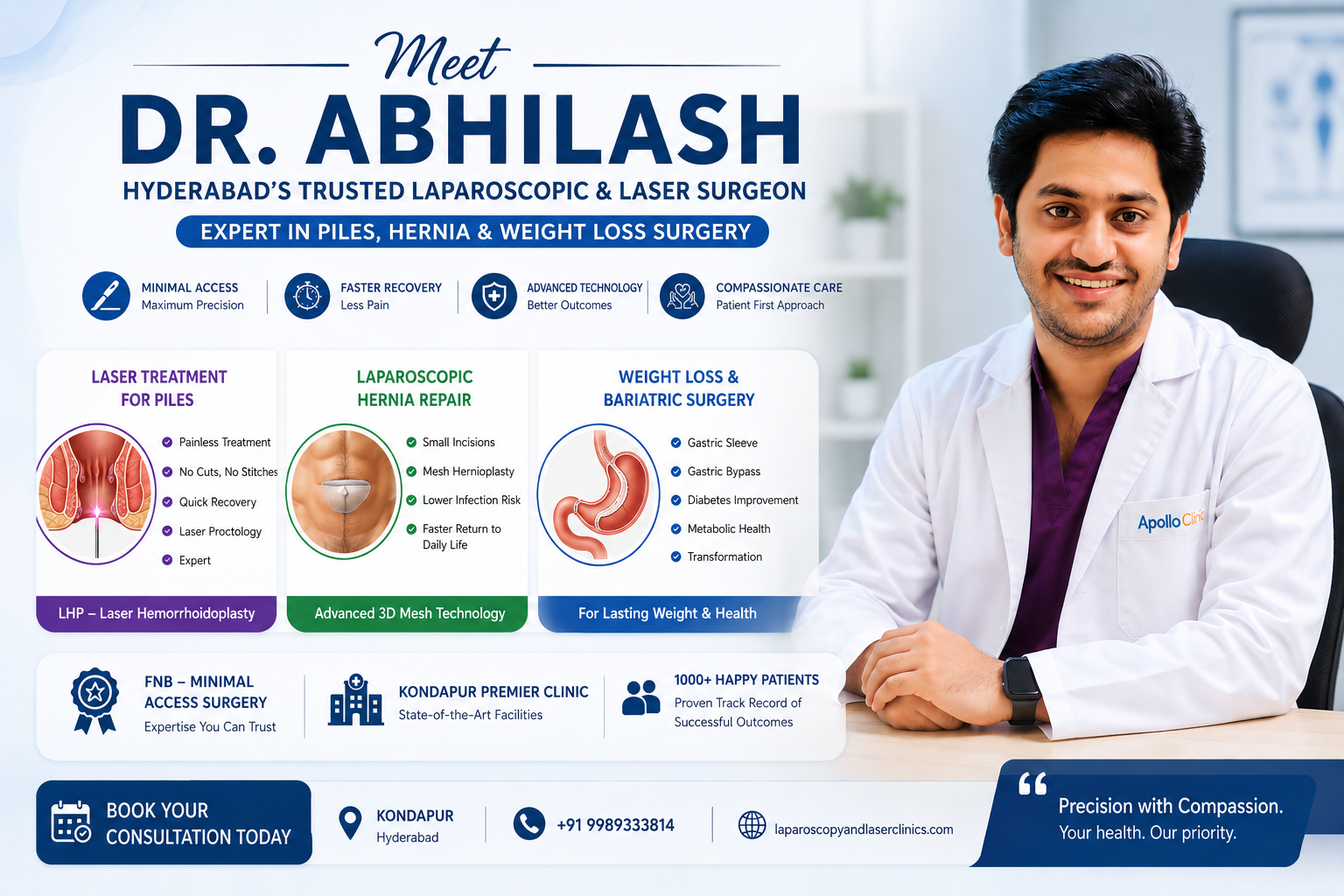 Meet Dr. Abhilash: Hyderabad’s Trusted Laparoscopic & Laser Surgeon for Piles, Hernia & Weight Loss