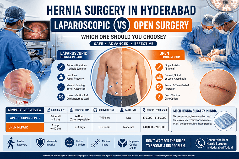 Hernia Surgery in Hyderabad: Laparoscopic vs Open — Which One Should You Choose?
